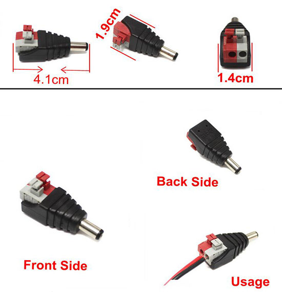 DC power plug to clip-type 2-pin terminal